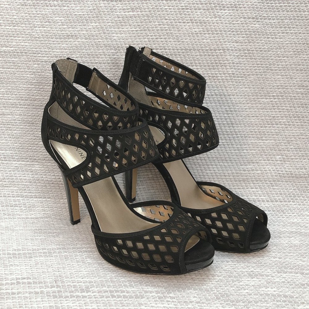 Nine West Black Faux Suede Heel Sandals (7, NWT)
